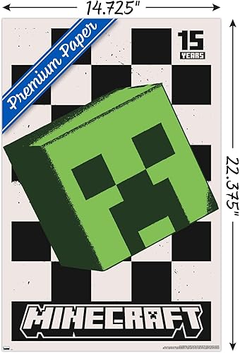 Miniatura 9 de Trends International Minecraft 15th Anniversary - Póster de pared Posterized Creeper, 22.37 x 34.00 pulgadas, versión enmarcada en oro