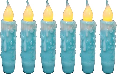 CVHOMEDECO. Velas de cera real sumergidas a mano con temporizador, luces LED rústicas sin llama, 4-34 pulgadas, color verde azulado, 6 unidades en
