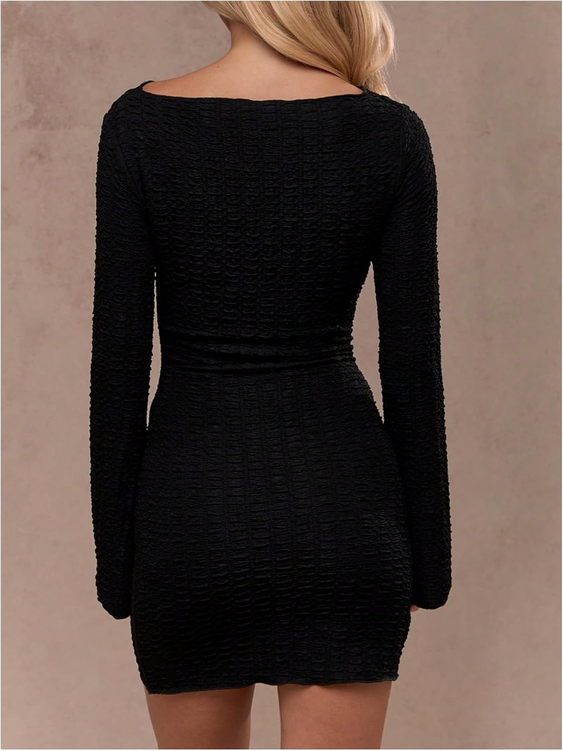 Floerns Women's Casual Long Sleeve Mini Dress Boat Neck Textured Bodycon Dresses - Image 2