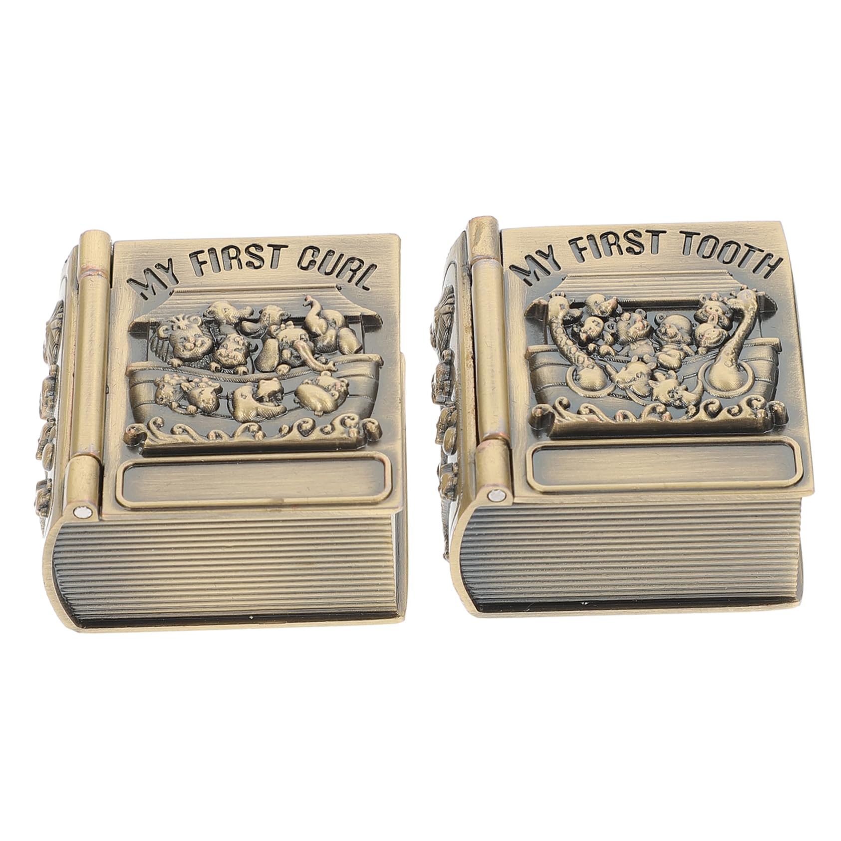 HANABASS 2 Pcs Tooth Storage Box Metal Keepsake Organizer with Flannelette Lining Adorable Curl Holder for Newborns Safe and Durable Boys