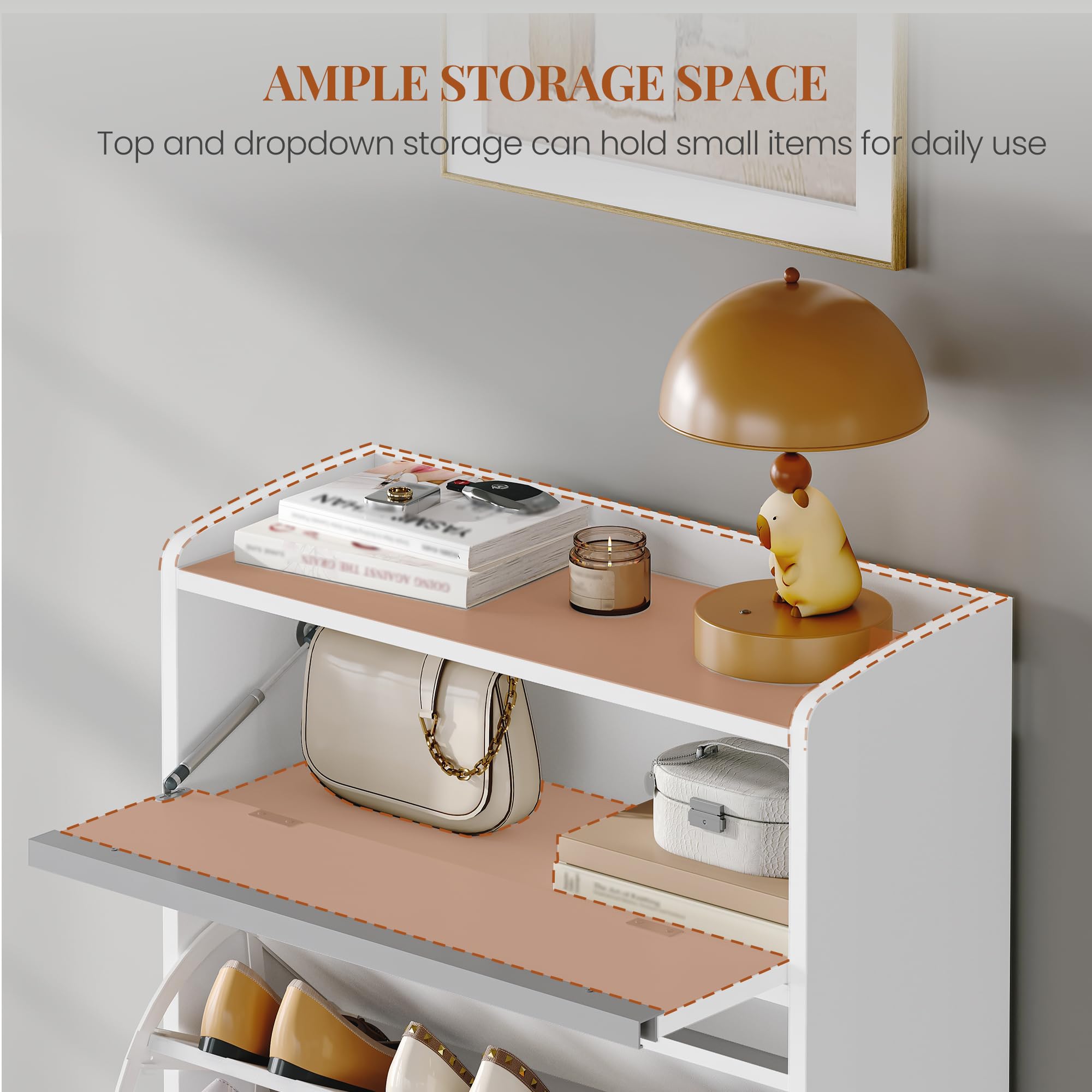 HEXCELEN Zapatero Estrecho con 3 Puertas Abatibles, Mueble para Zapatos con Compartimento Abatible, Separador Ajustable, para 12-18 Pares, para Pasillo, Entrada, 60 x 24 x 145 cm, Blanco