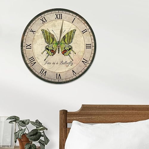 Miniatura 4 de Relojes de pared elegantes de madera de mariposa, sin marco, 12 pulgadas, silenciosos, sin tictac, funciona con pilas, decoración de pared para el