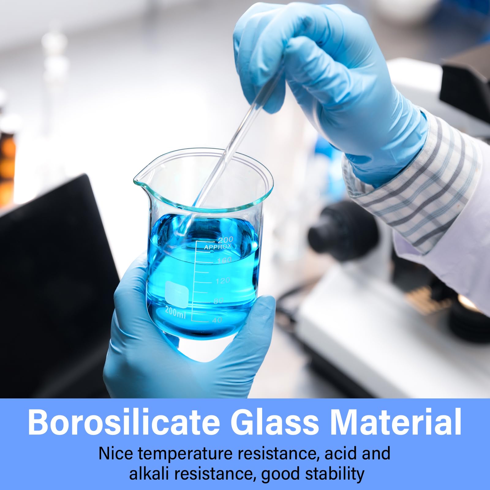 Relaxweex 12 vasos de vidrio de 200 ml de vidrio de borosilicato 3.3 con boquilla, cristalería de forma baja para laboratorios, aulas o uso doméstico
