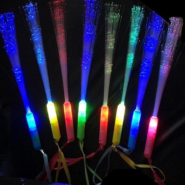 POHOVE 12pcs Fiber Optic Light Up Wand 3 Modes Colorful Flashing LED Light Up Glow Wands Sticks With Strap for Party Favors(Random Color)