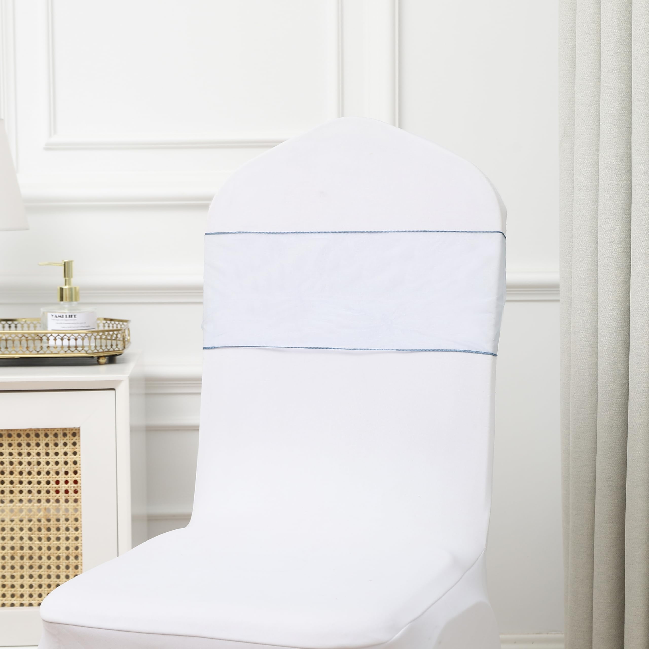 Stuhlschärpen aus Tüll, staubblau, Organza-Stuhlschleifen für Hochzeit, durchsichtige Stühle, Krawatten für Party, Bankett, Restaurant, Jahrestag, Weihnachten, Veranstaltungen, Dekorationen, 50 Stück