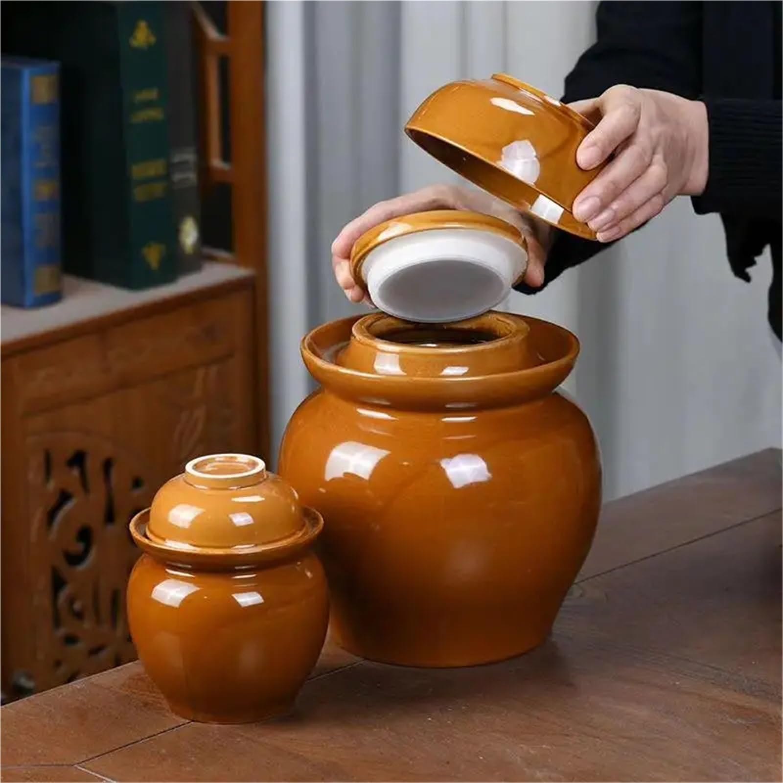 Keramik Teedose Dickes Kimchi-Glas aus Keramik for den Heimgebrauch, Tontopf, Gurkenzylinder, versiegelt