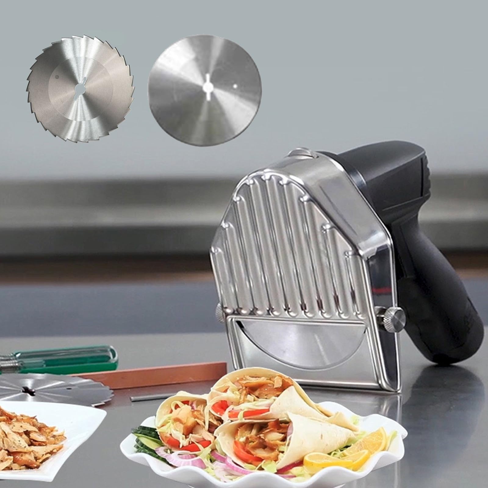 Cuchillo Eléctrico para Kebab, Cuchillo para Kebab, Máquina Cortadora de Shawarma Doner Giroscópica Turca, Grosor Ajustable de 0 a 8 mm, Corte Ajustable para Restaurante 100T