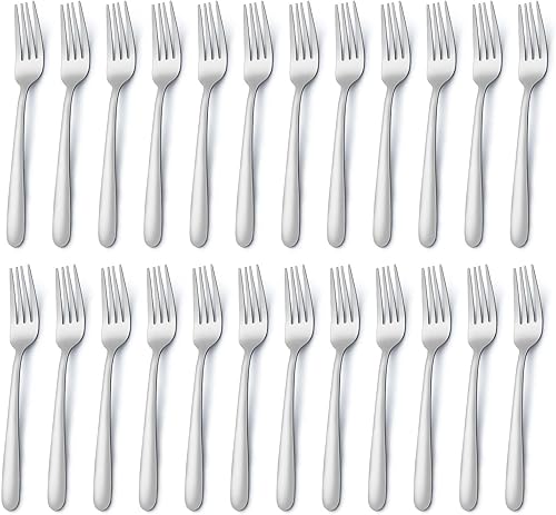 Pleafind 24 tenedores de cena, cubiertos de 7.1 pulgadas, tenedores de cubiertos, tenedores de acero inoxidable, tenedores pulidos con espejo, juego