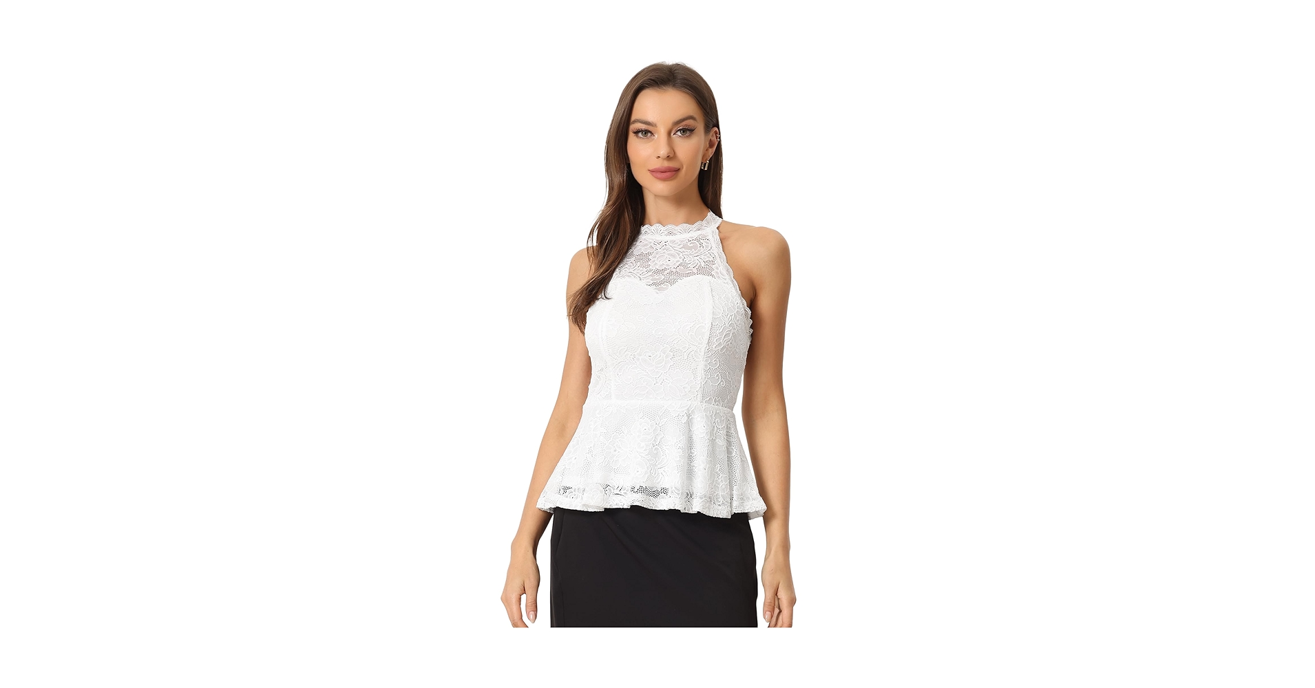 Allegra K Peplum Lace Tops for Women's Ruffled Sheer