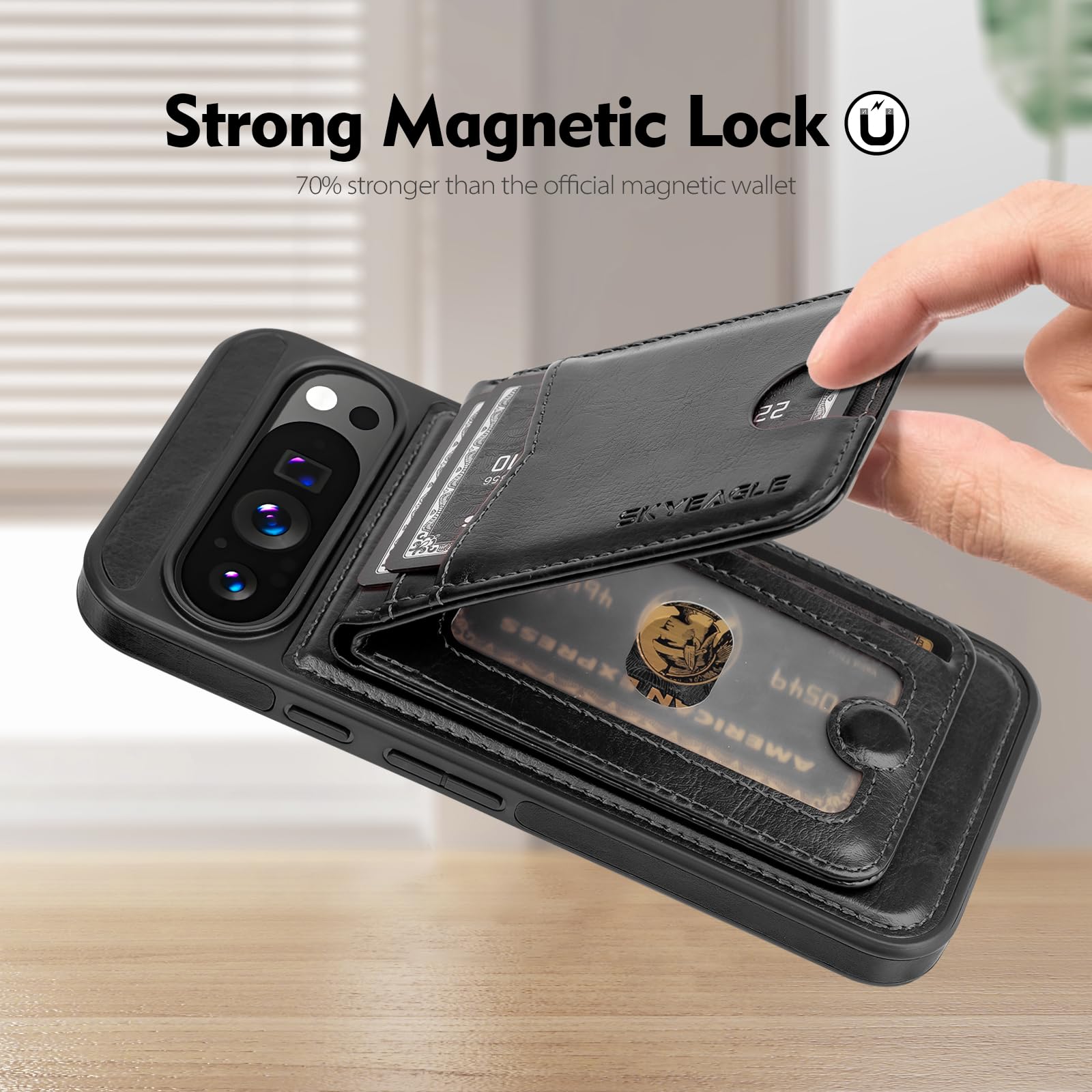 SkyEagle Compatible avec Magsafe Étui portefeuille amovible 2 en 1 pour Google Pixel 10 5G avec porte-cartes et porte-cartes en cuir synthétique doté de blocage RFID et fentes de crédit, pour Pixel 10