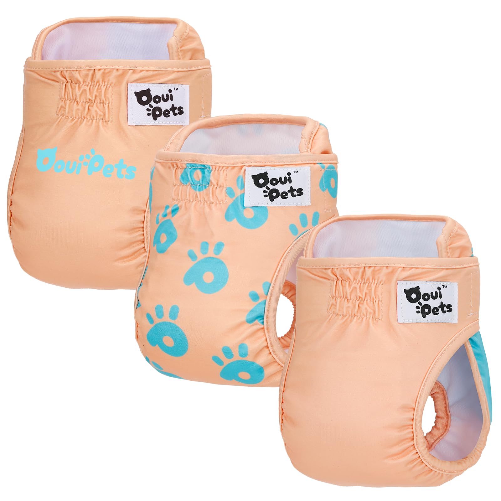 Ooui Pets Paquete de 3 pañales para Perros Hembra Reutilizables | Pañales Perro Hembra Altamente Absorbentes, Ajustables, Ecológicos| Bragas Perras menstruales y Pañal Perro Hembra Lavables (Puppy)