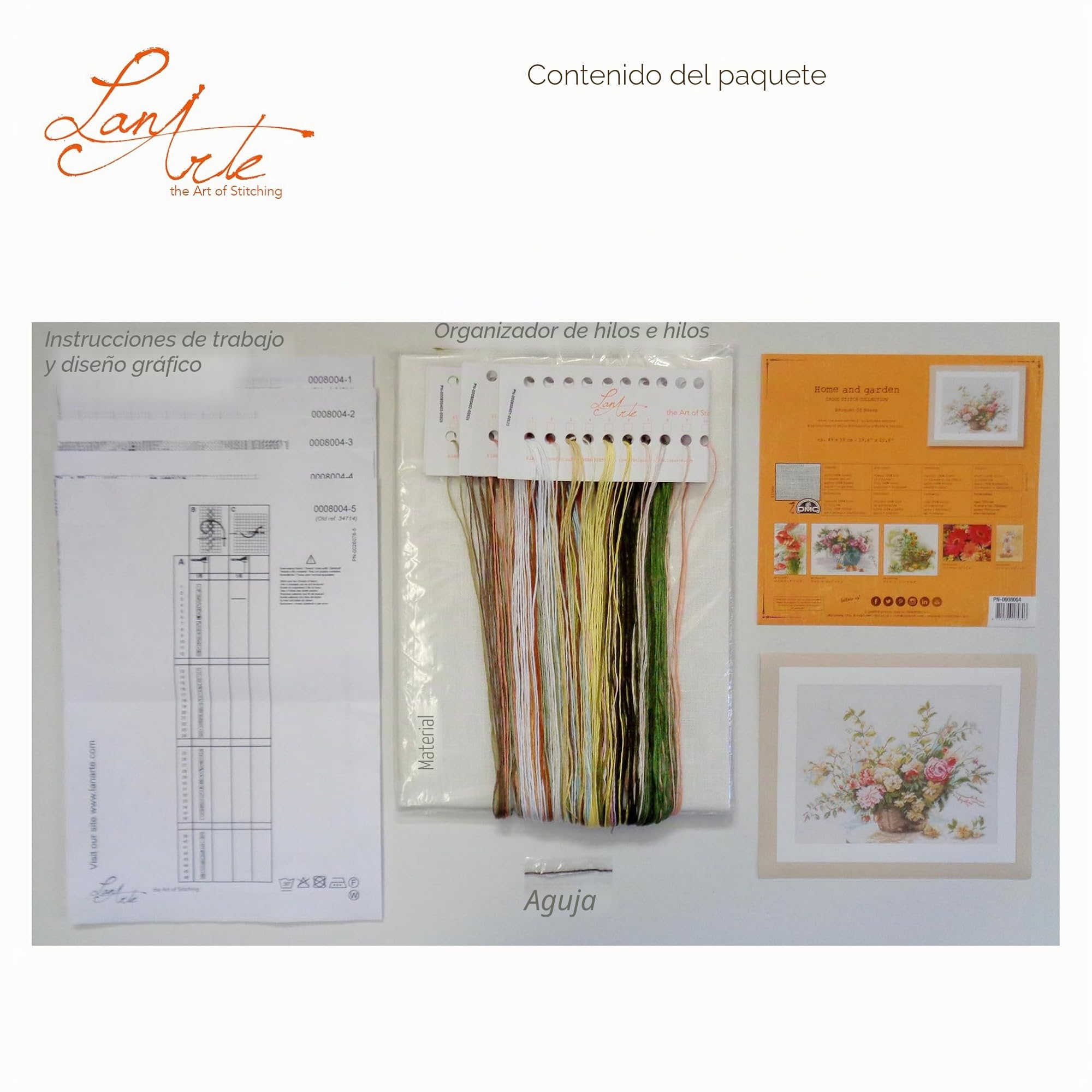 LANARTE Kits De Punto De Cruz Contado Completo Arte De Pared DIY Ramo DE Rosas Set Manualidades Adultos Set Decoracion Salon Creativo Regalo ca. 49 x 39 cm Cross Stitch Embroidery
