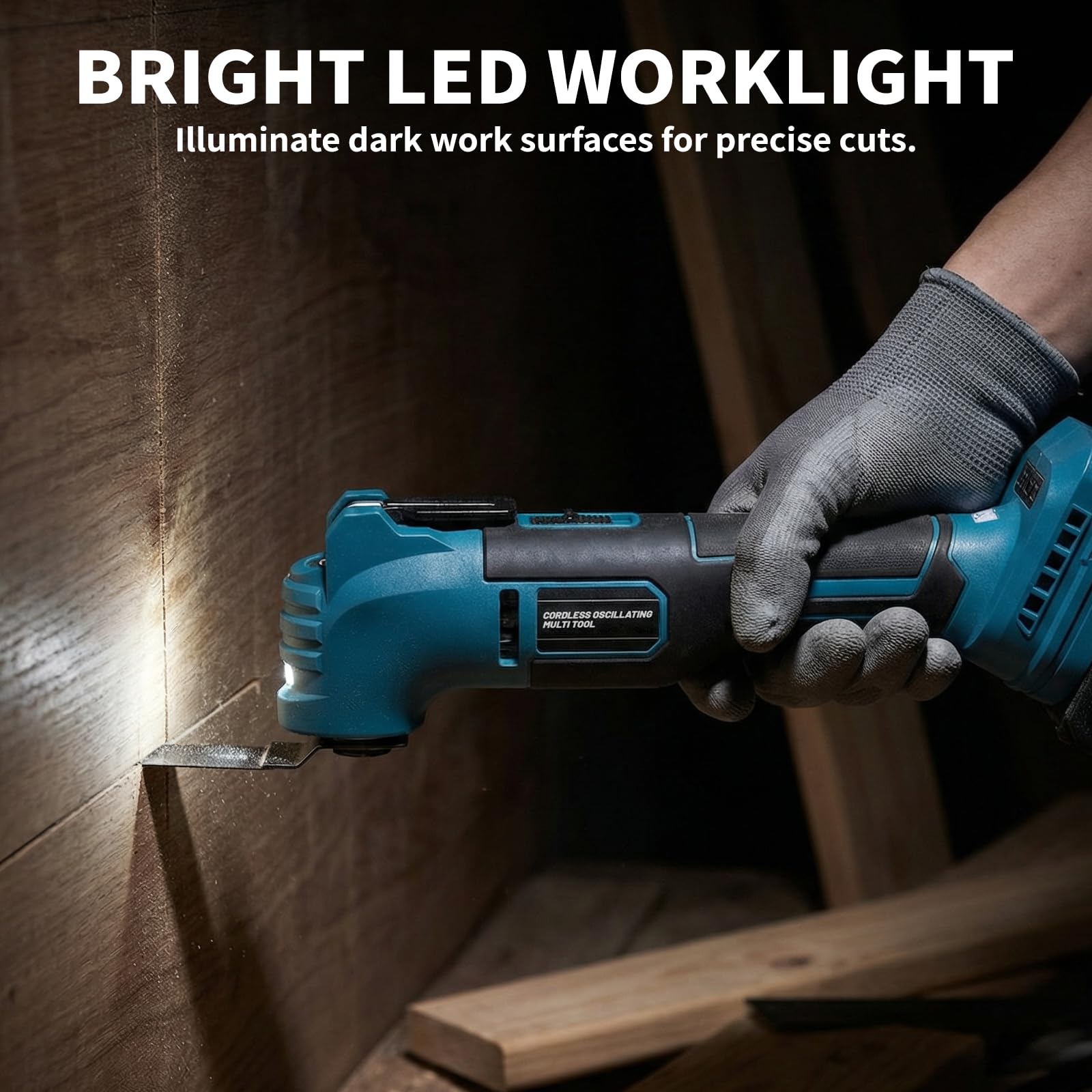 Multiherramienta Oscilante Inalámbrica para Makita 18V Batería, Herramienta Multifunción sin Escobillas con 23 Accesorios, Luz LED, 6 Velocidades Variables para Cortar, Tallar, Pulir (Sin Batería)