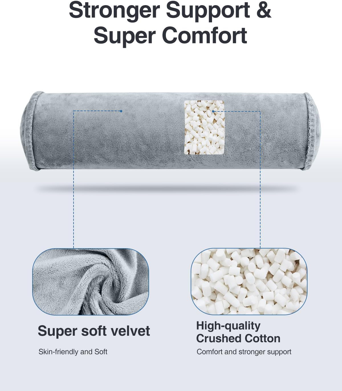 Luxtude Inflatable Neck Roll Pillow for Sleeping, Travel Cervical Pillow for Neck Pain Relief, Cylinder Support Pillows Round Bolster Pillows for Bed, Lumbar Roll, Legs, Back and Yoga (Grey-3.9in) - Image 5