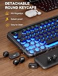 Clavier et souris sans fil Combo - Clavier machine à écrire rétroéclairé avec repose-bracelet magnétique & Support de téléphone, Light Up Round Keycaps, 2.4GHz sans fil Set pour Mac, Windows, PC, Ordinateur portable, SABLUTE