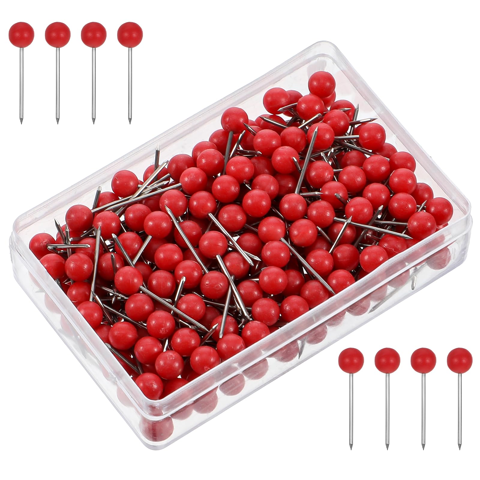 Photo 1 of 200 PCS Red Push Pins for Map, Small Round Head Map Pins for Travel Boards, 1/8 Inch Red Thumb Tacks for Map, Cork Board, Bulletin Board, Wall