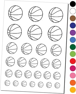 Basketball Sport Temporary Tattoo Water Resistant Fake Body Art Set Collection - Black (One Sheet)