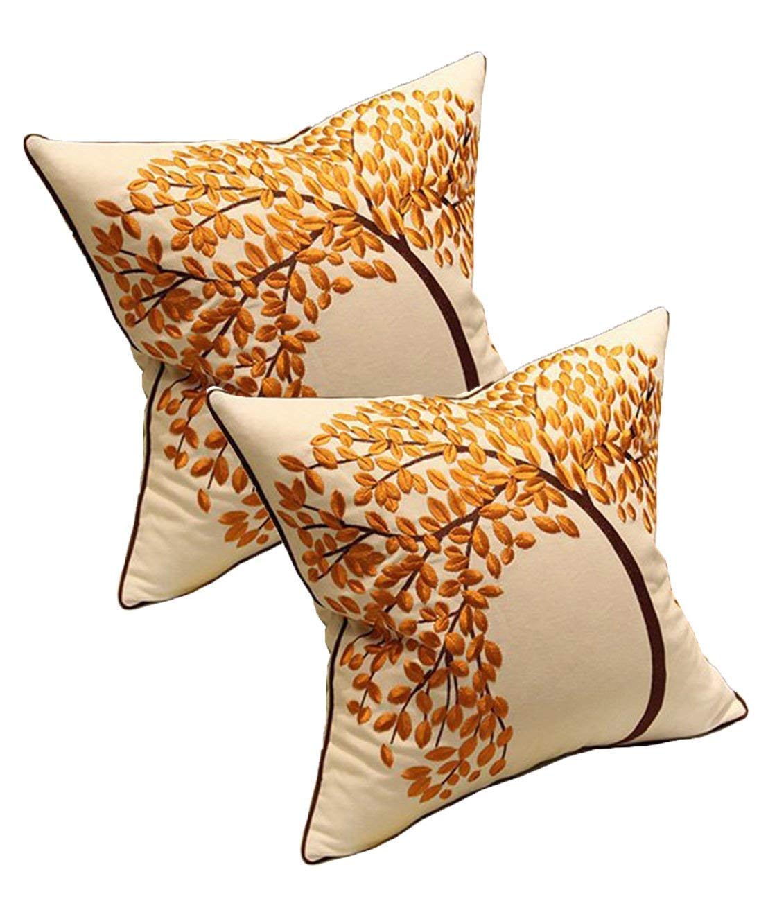 Zuodu Lt-Gold-2Pc Cushion Covers 18X18 Inch 2Pc 45Cmx45cm Embroidered Cotton Linen Decorative Throw Pillow Cover Cushion Case Pillow Case - The Tree Of Life (Gold With Frame) (Gold-2Pc)