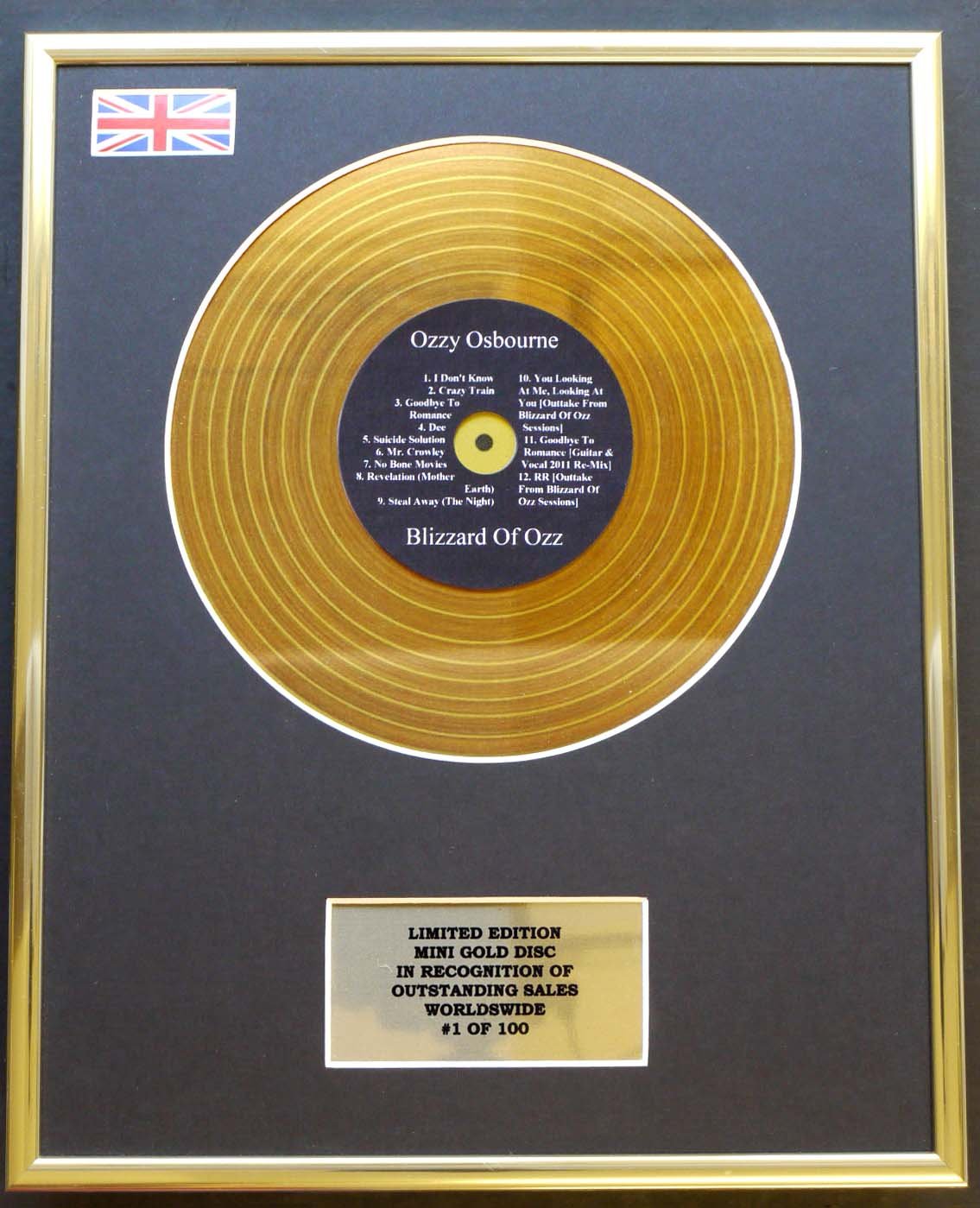 Limited Edition Gold Mini Disc Display Ozzy Osbourne/Mini Disc Display/Limited Edition/Coa/Blizzard Of Ozz