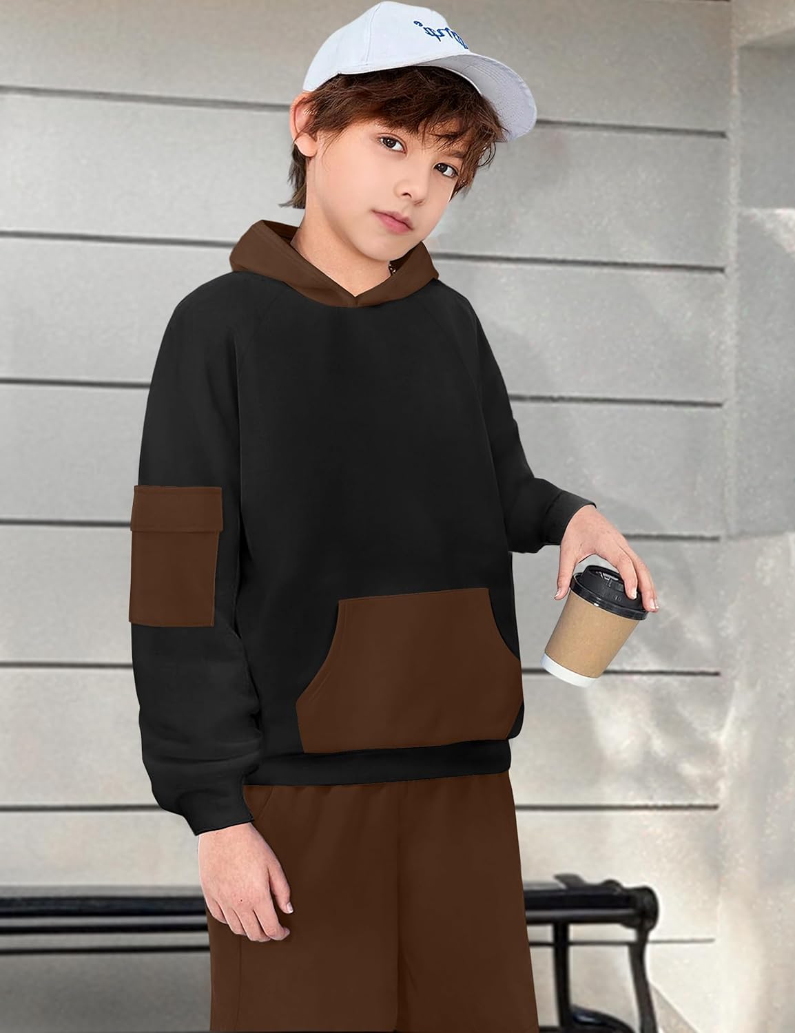 Boiltcat Boys Clothes Long Sleeve Solid Kangaroo Pocket Hoodie Top and Pants Fall Winter 2 Piece Outfits Set 6-12T - Image 2