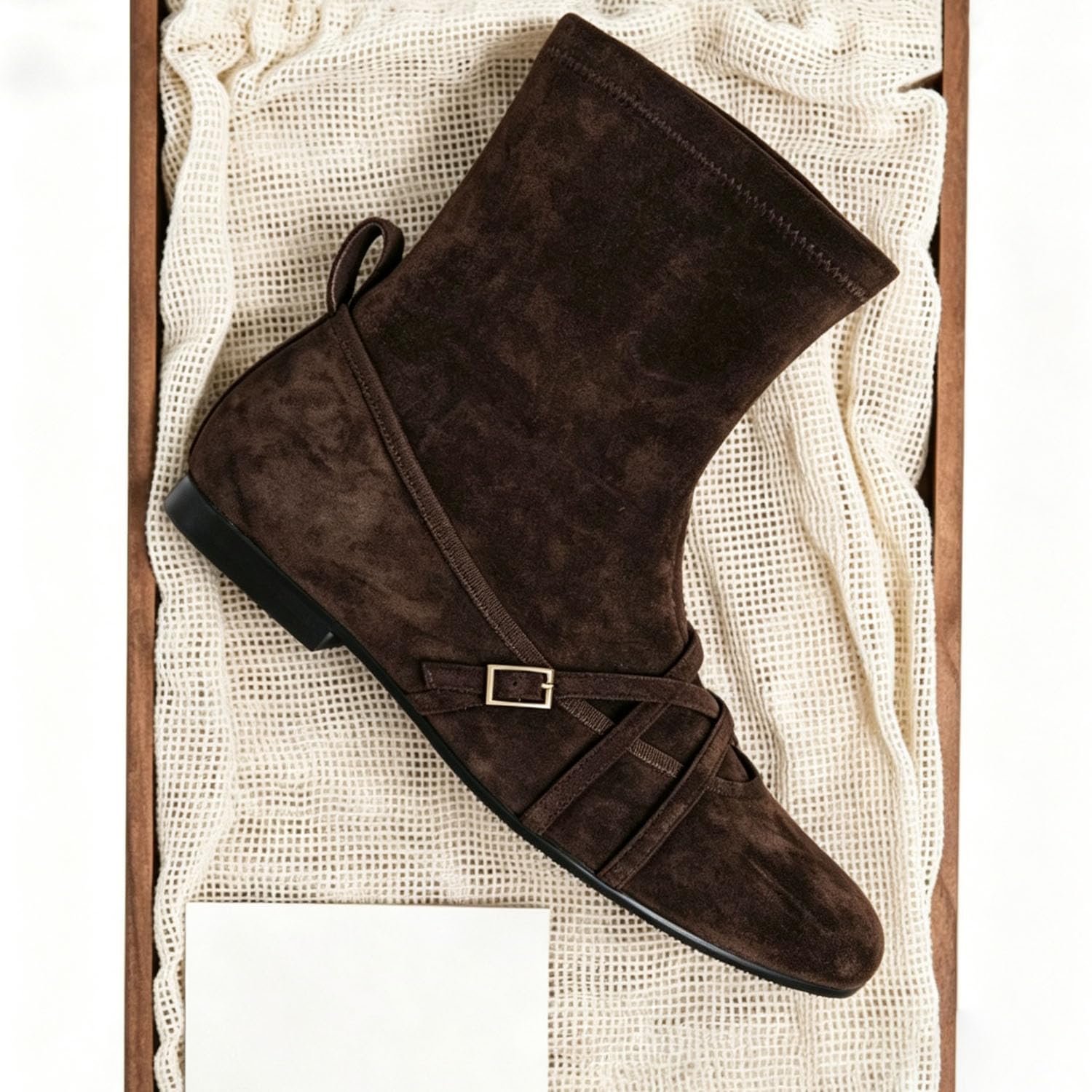 Damen Ballett Stiefel, Wildleder Rindsleder Stretch Flach Stiefel