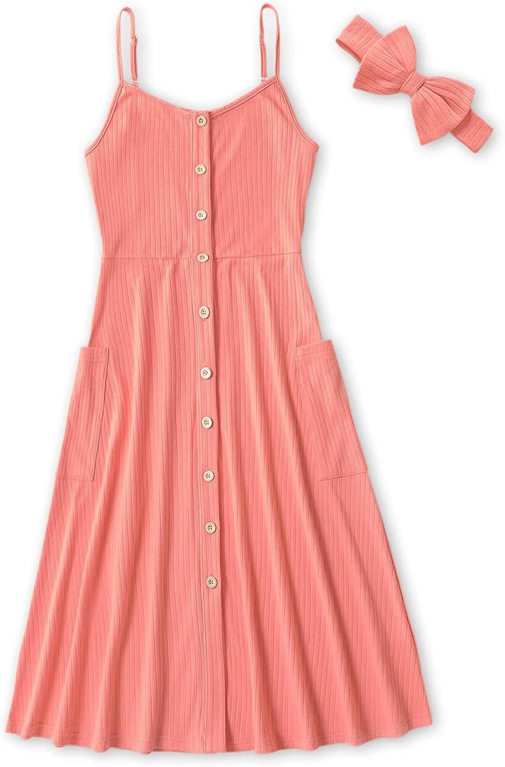 IFFEI Mommy and Me Matching Dress Spaghetti Strap Summer Casual Sundress Beach Sleeveless Dress with Headband