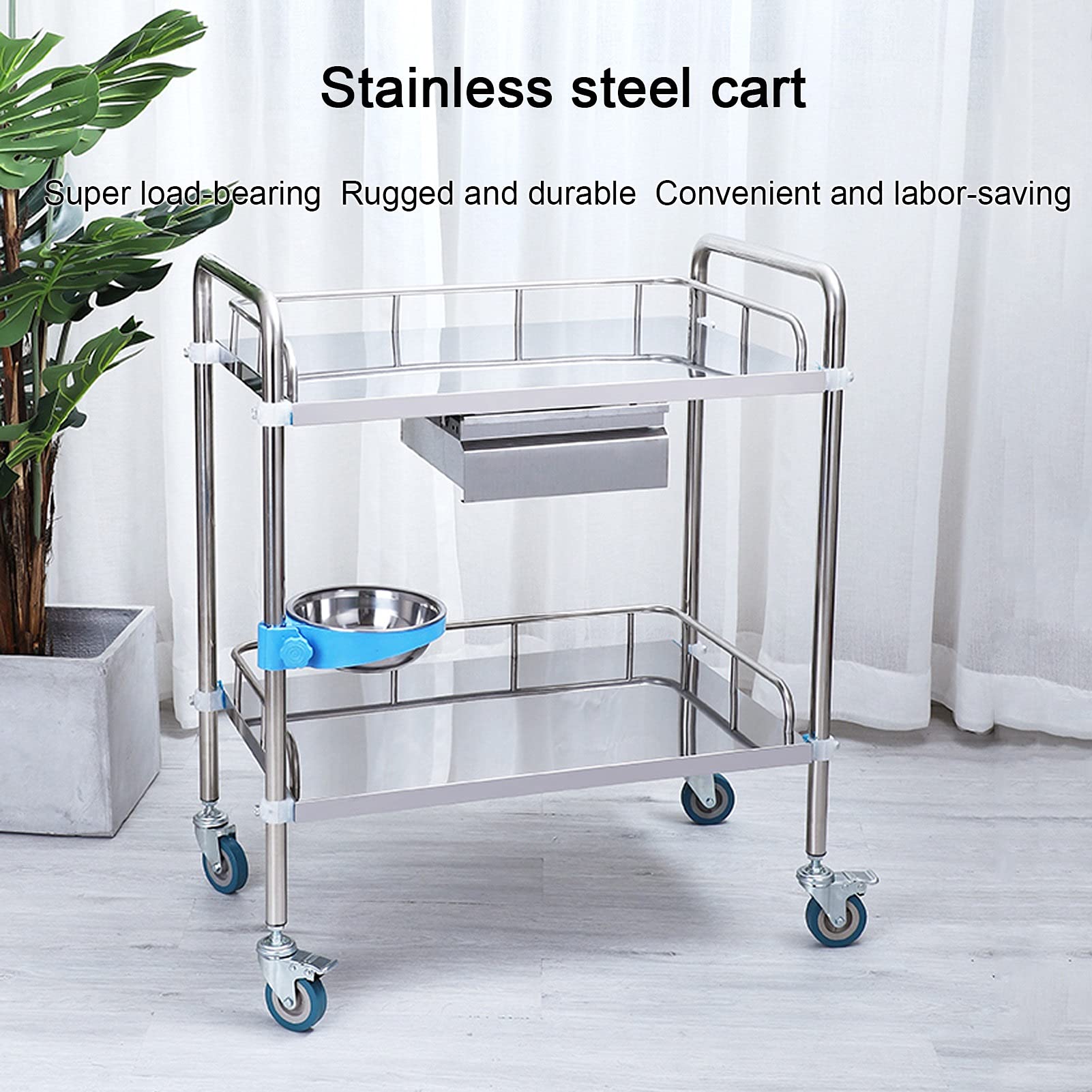 Carrello di Servizio, Carrello di Servizio in Acciaio Inossidabile, ripiano per Auto da Cucina Staccabile a 2/3 Livelli, Carrello di Servizio di utilità, Carrello di,2 Layers-60 * 40 * 86Cm