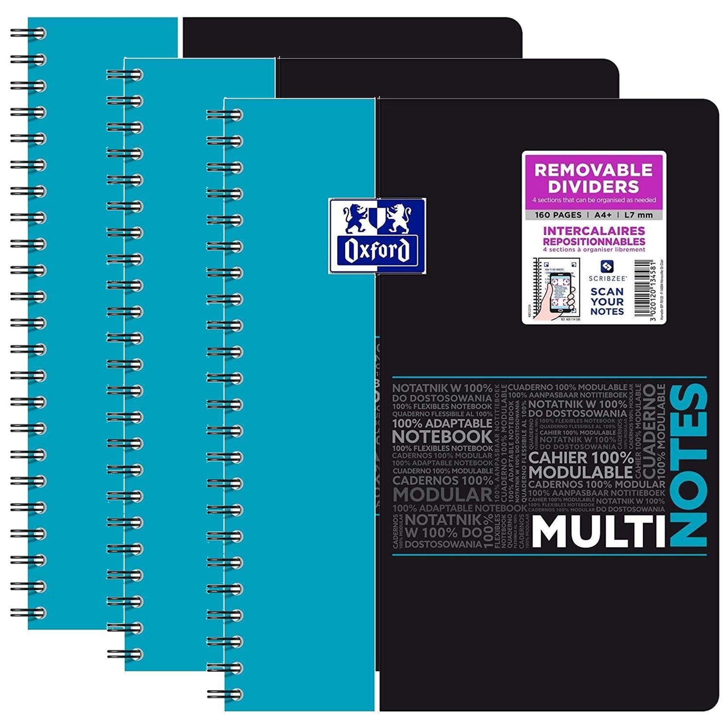 Oxford Notizbuch, Schulhefte, Spiralbindung, A4, 160 Seiten, liniert, 90 g, mit Trennblättern
