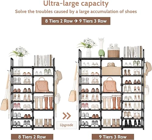 Miniatura 6 de LANTEFUL Zapatero grande  Estante de zapatos de 9 niveles de alto para 50  55 pares de zapatos y botas, estante de metal resistente para zapatos,