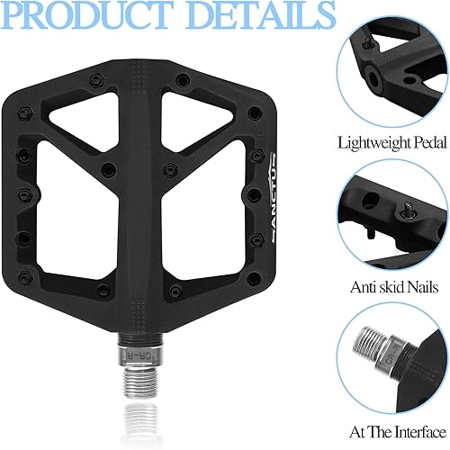 Miniatura 4 de Sanctus Pedales de bicicleta de montaña, pedales planos de 916 pulgadas, de nailon ligero, antideslizante, con agarre ajustable para BMX MTB