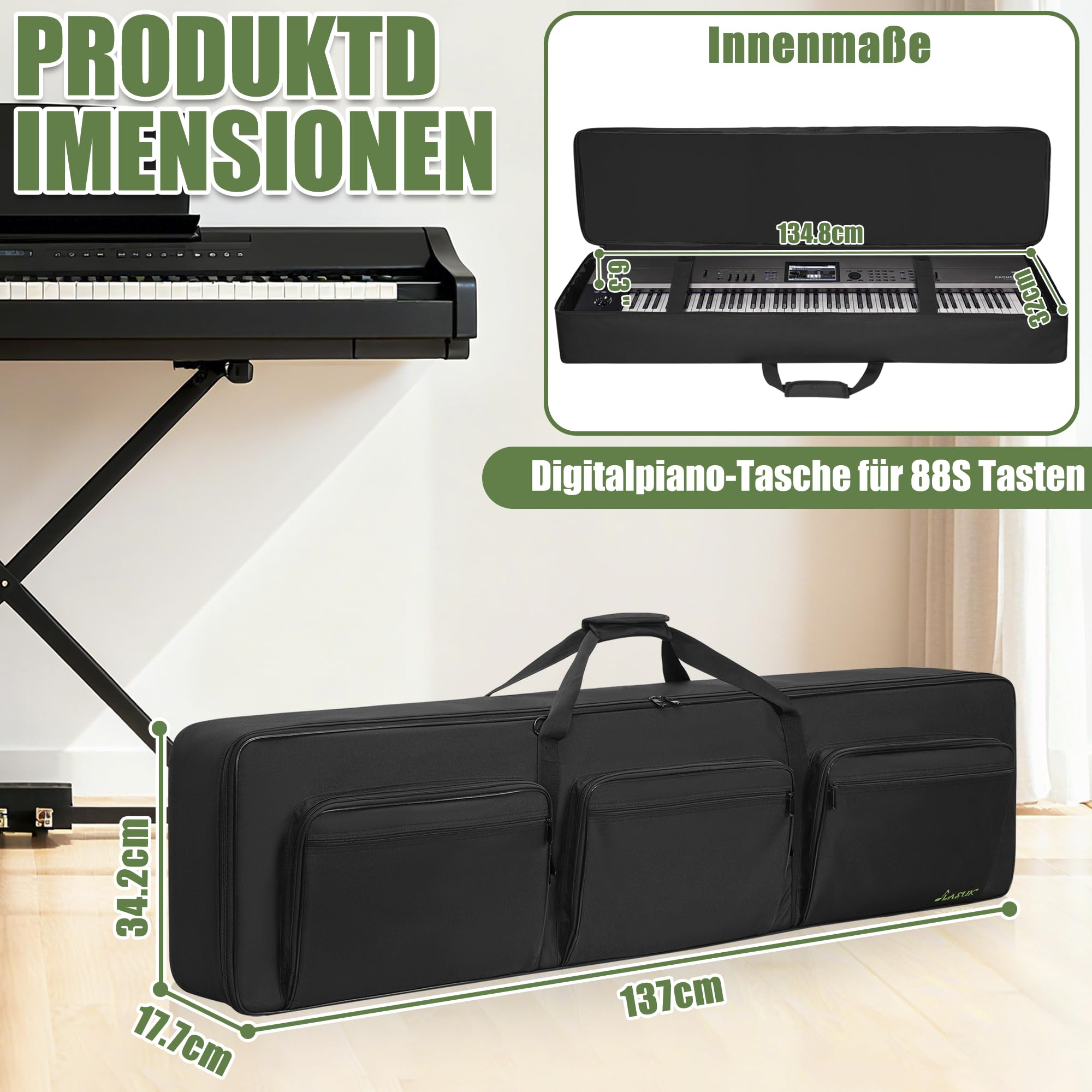 88 Key KeyboardTasche, Robuste 600D Oxford Keyboardtasche 88 Tasten | Keyboard-Gigbag mit 10 mm Polsterung, keyboard tasche mit Grif fund Schultergurten für Digitales E-Piano (137x34.3x17.8CM)