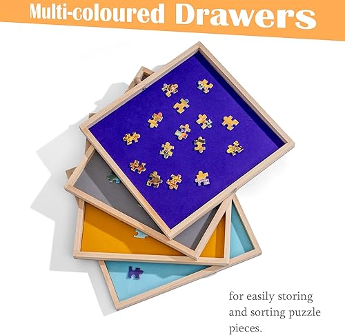 Miniatura 5 de Tektalk Mesa de rompecabezas con soporte ajustable integrado y cubierta extraíble, mesa de madera de 3 ángulos de inclinación, tablero de