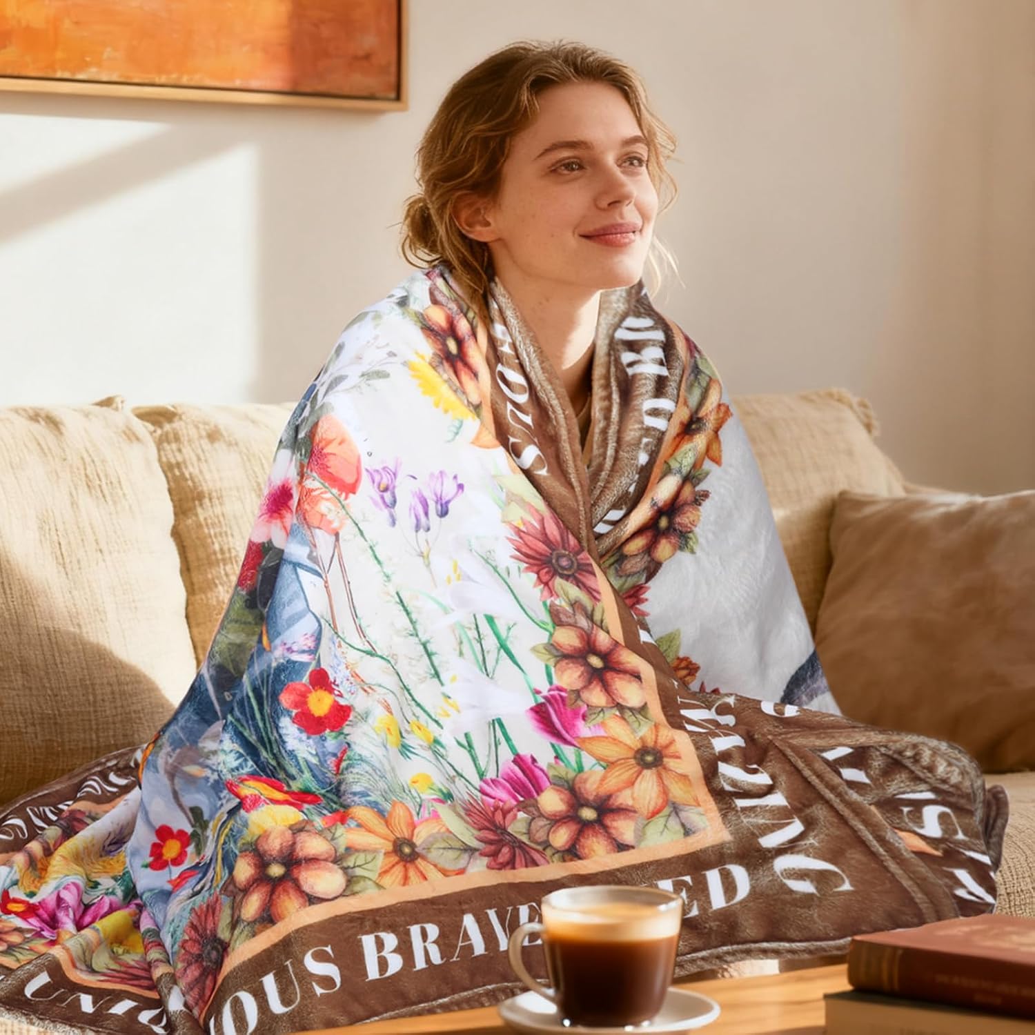 Highland Cow Throw Blanket, Cute Highland Cow Gifts, Farm Animal Sunflower Flannel Blanket Gifts for Women Girls Home Bed Sofa Crib Couch Travel Soft Throws Blankets 50'' x 60''