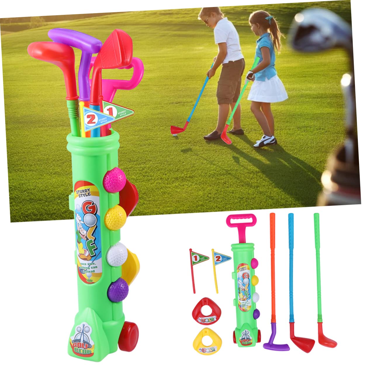 Juego de Golf Infantil de Plástico Verde, 2 Juegos Portátiles