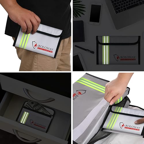 Miniatura 6 de ROLOWAY Bolsa pequeña ignífuga (5 x 8 pulgadas) con tira reflectante, bolsa de dinero ignífuga que no pica para efectivo, objetos de valor,