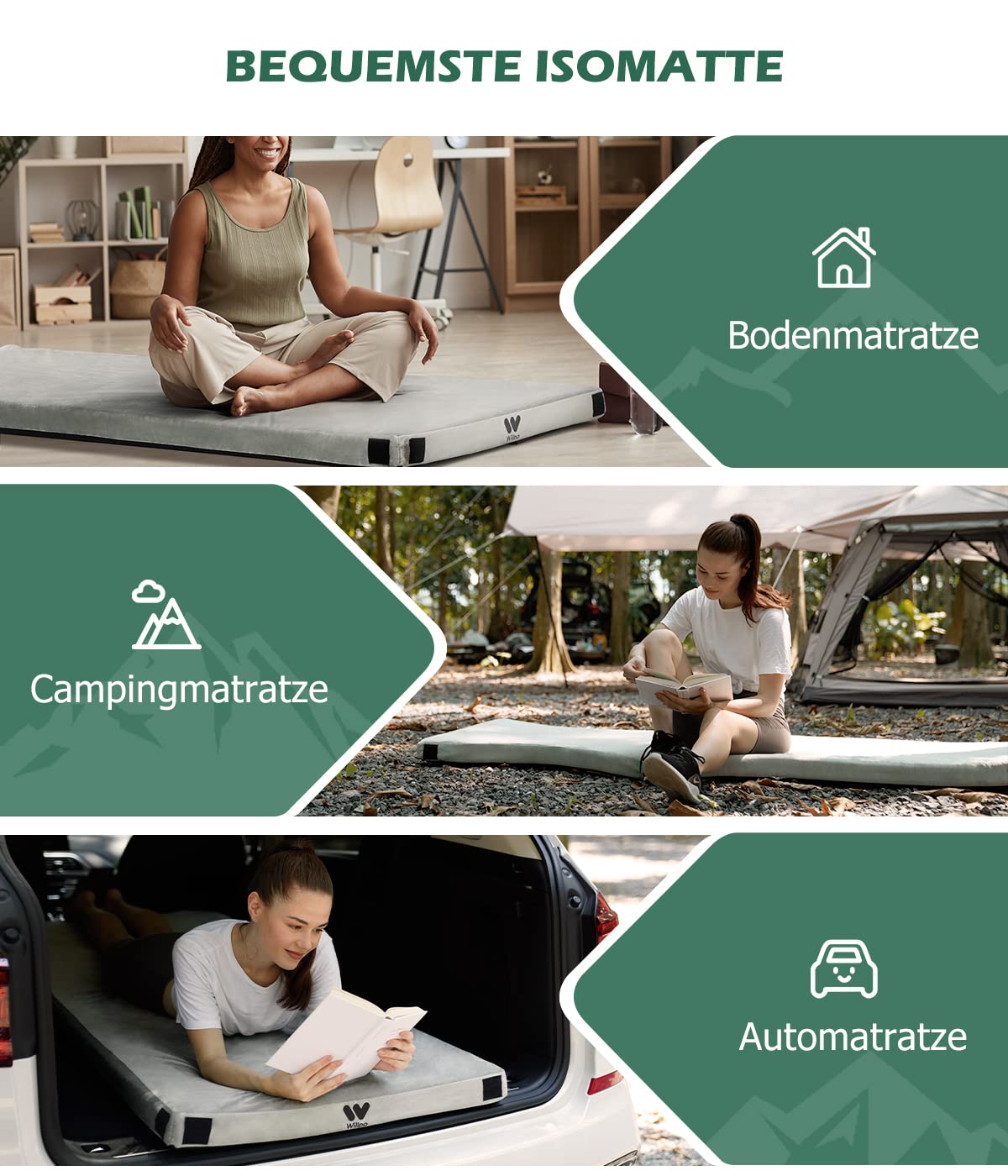 Willpo Schaumstoff Camping Matratze Outdoor Isomatte für Auto, Zelt