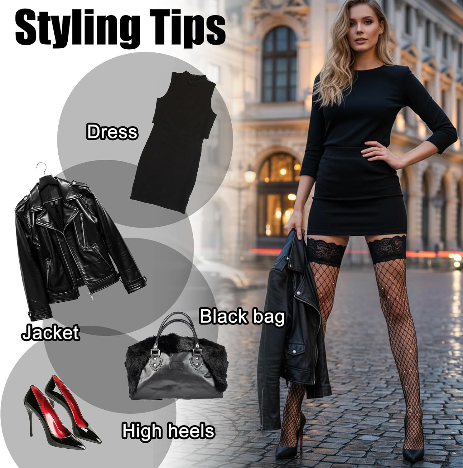 2 Pair Rhinestone Fishnets Thigh High Stockings, 2 Styles Black Lace Socks, Sparkle Fishnet Tights for Women, Sexy Lace Top Silicone Socks for Halloween Christmas Cosplay Clothing Accessories - Image 6