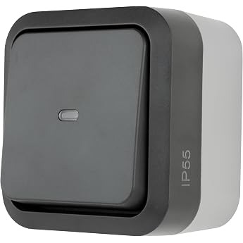 REV 0004330400 AquaStorm Control Switch, Wet Room Switch, IP55 Single Pole, Surface-Mounted, Anthracite | With indicator ligh