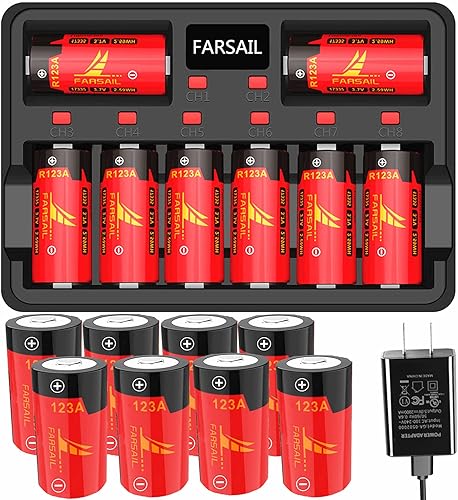 Baterías recargables de 123A y cargador, paquete de 16 baterías recargables de 800 mAh 3.7 V compatibles con cámaras Arlo VMC3030 VMK3200 VMS3130