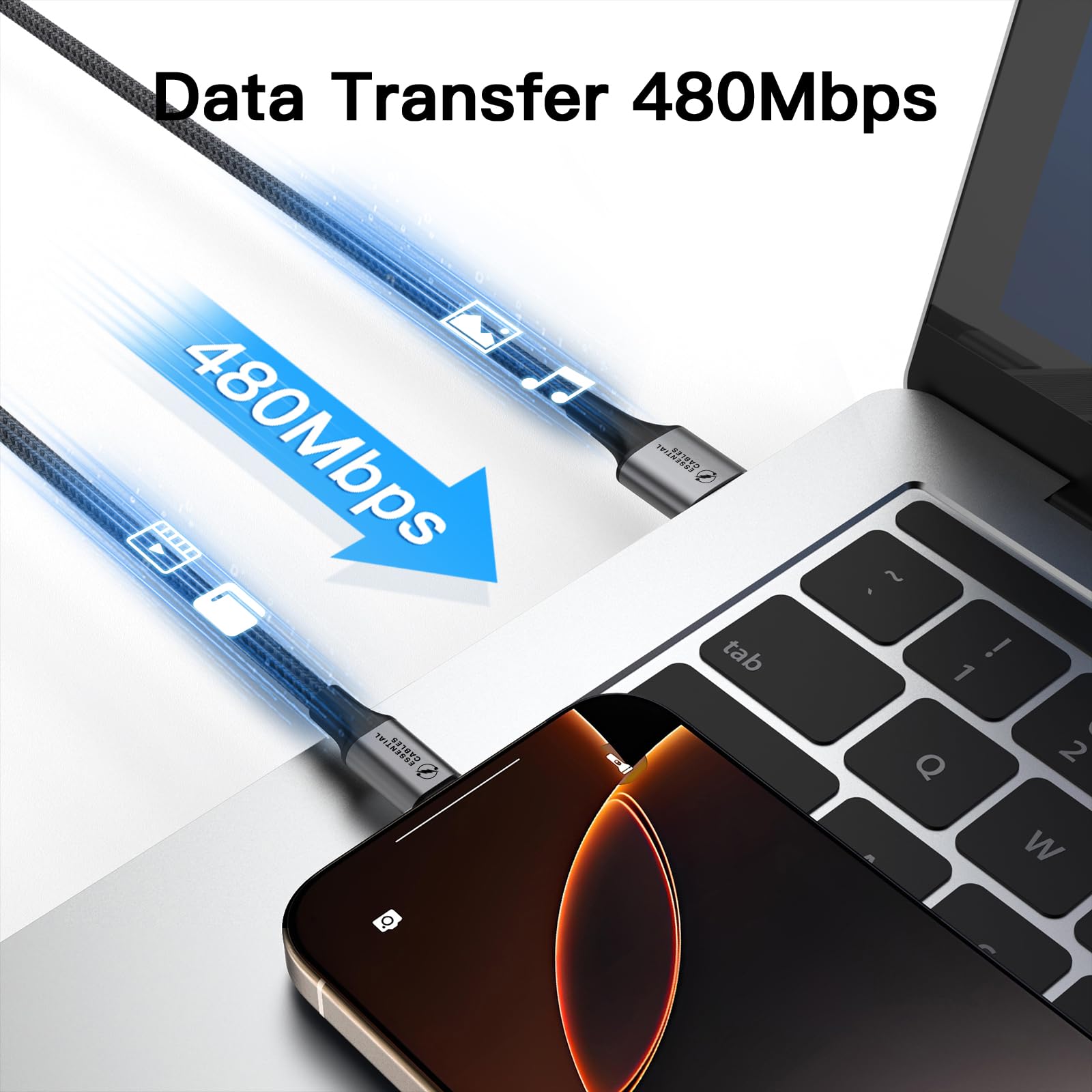 Cable de carga USB C de 2 m 3.1 A tipo C, cable de carga rápida, trenzado USB A a USB-C, cable de carga USB C para iPhone 16 15 Pro, Samsung Galaxy S24 S23 Ultra, Pixel 9, iPad Air, Switch, Steam,
