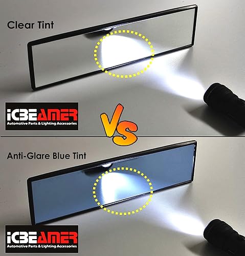 Miniatura 8 de ICBEAMER Espejo retrovisor de vehículo de 11.8 pulgadas de 11.811 in, superficie plana transparente panorámica de gran angular, 2 clips interiores