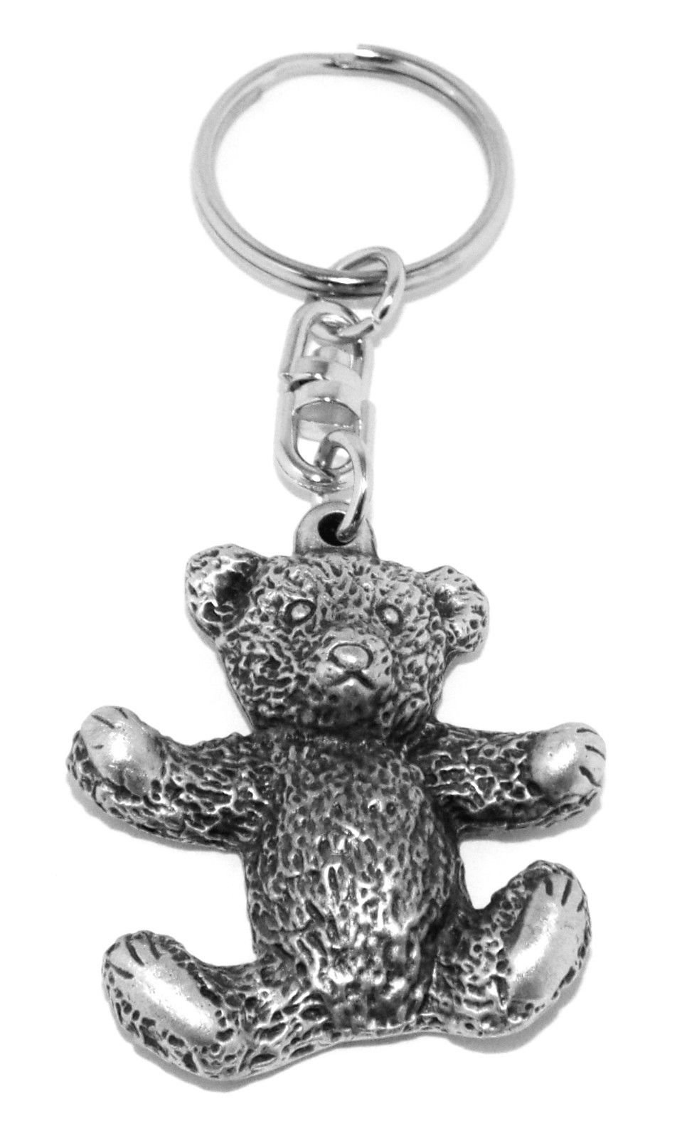 Teddy Bear Pewter Keyring in black organza gift pouch