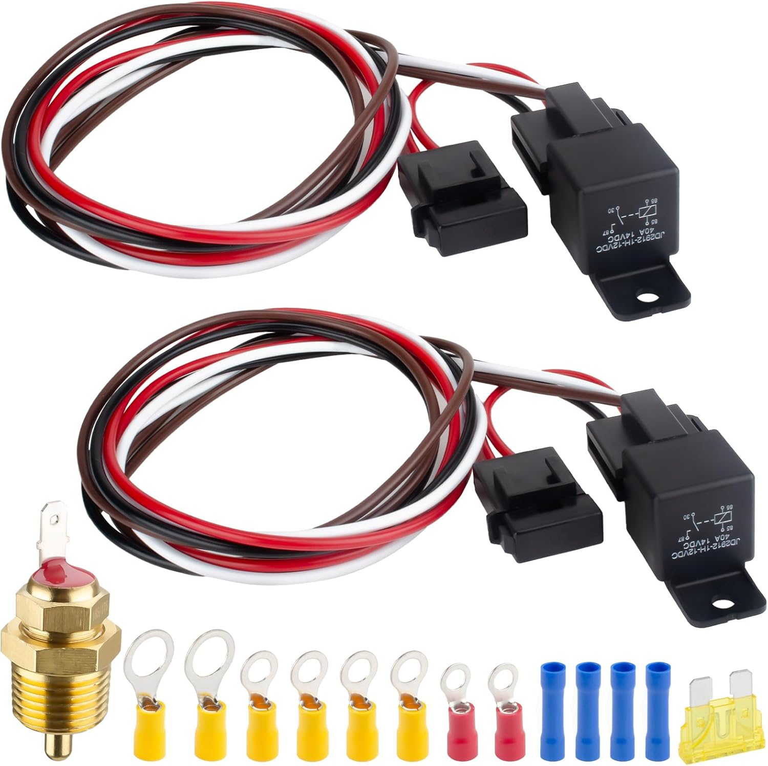 2 PCS Electric Fan Relay Kit, Dual Electric Fan Relay Kit, 185 Degree On 175 Thermostat Switch 40A Relay, 12V Cooling Radiator Fan Relay Wiring Kit for Replacing Faulty Wiring, Truck Engine Cooling