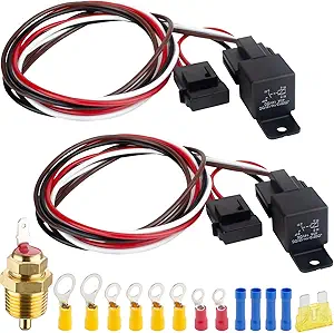 2 PCS Electric Fan Relay Kit, Dual Electric Fan Relay Kit, 185 Degree on 175 Thermostat Switch 40A Relays, 12V Cooling Radiator Fan Relays Wiring Kits for Replacing Faulty Wiring, Truck Engine Cooling