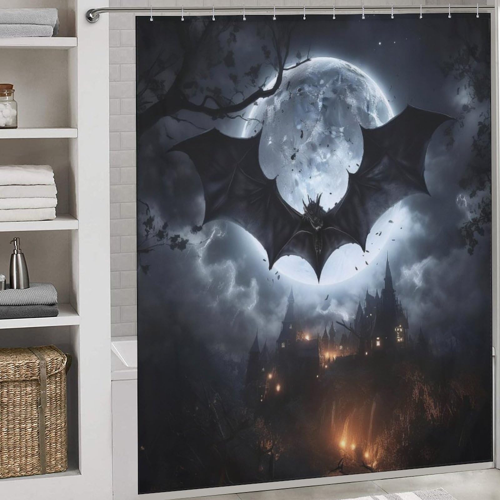 Rideau de douche chauve-souris anti-moisissure en polyester lavable 183x183