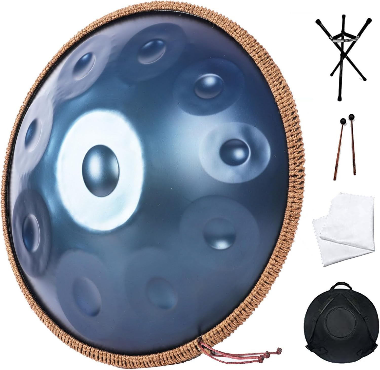 Handpan Drum, Hand Drum Instrument Set 18/22 inch 9/10/12/14 Notes G Minor, Premium Steel Tongue Drums Handpan for Meditation Yoga Sound Healing Music Therapy(Blue,440HZ/18inch/9Note)