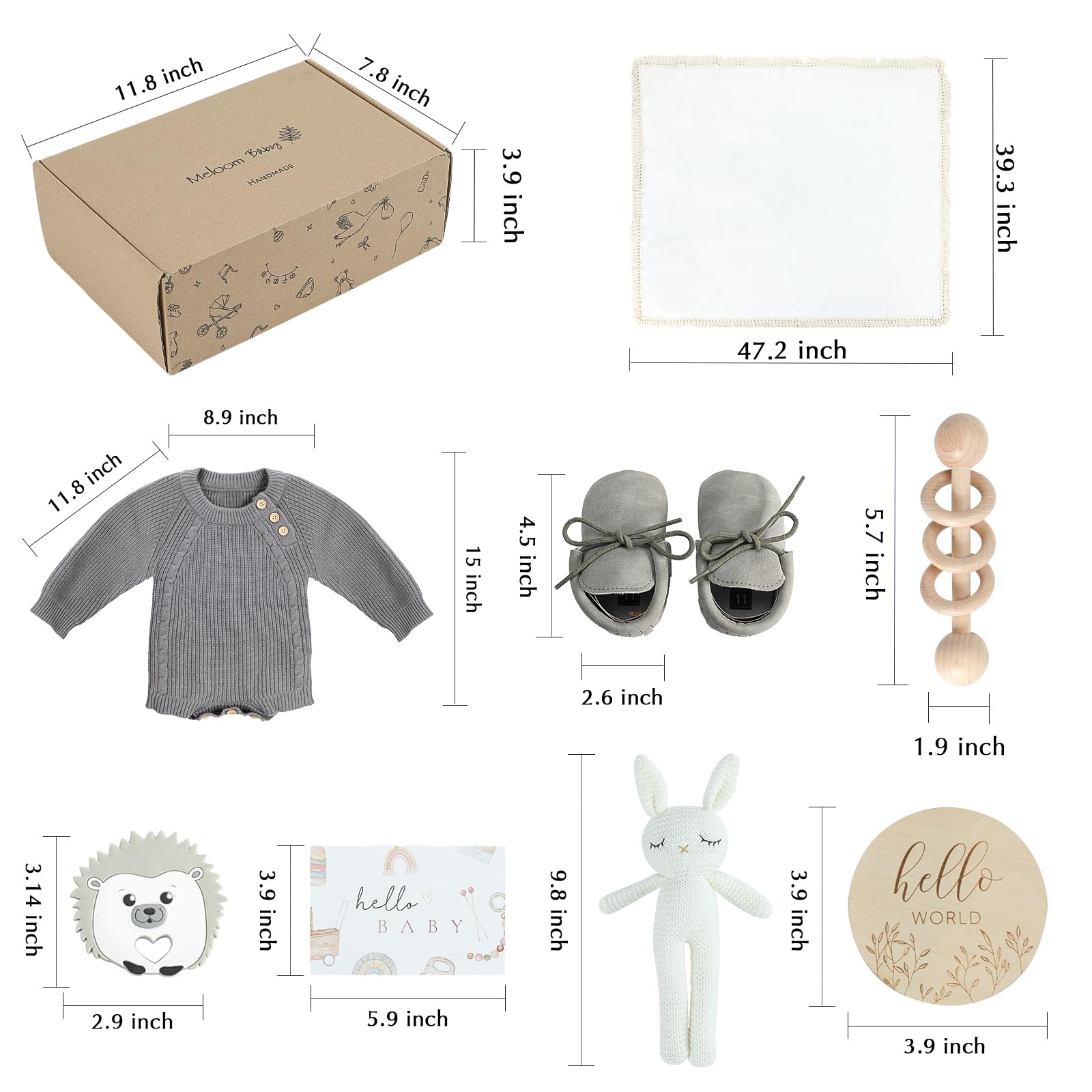 meloom Juego de regalo para bebé recién nacido, bohemio, género neutro, unisex, artículos esenciales, regalos de baby shower para nuevas mamás, regalos de bebé para niños, cesta de bebé