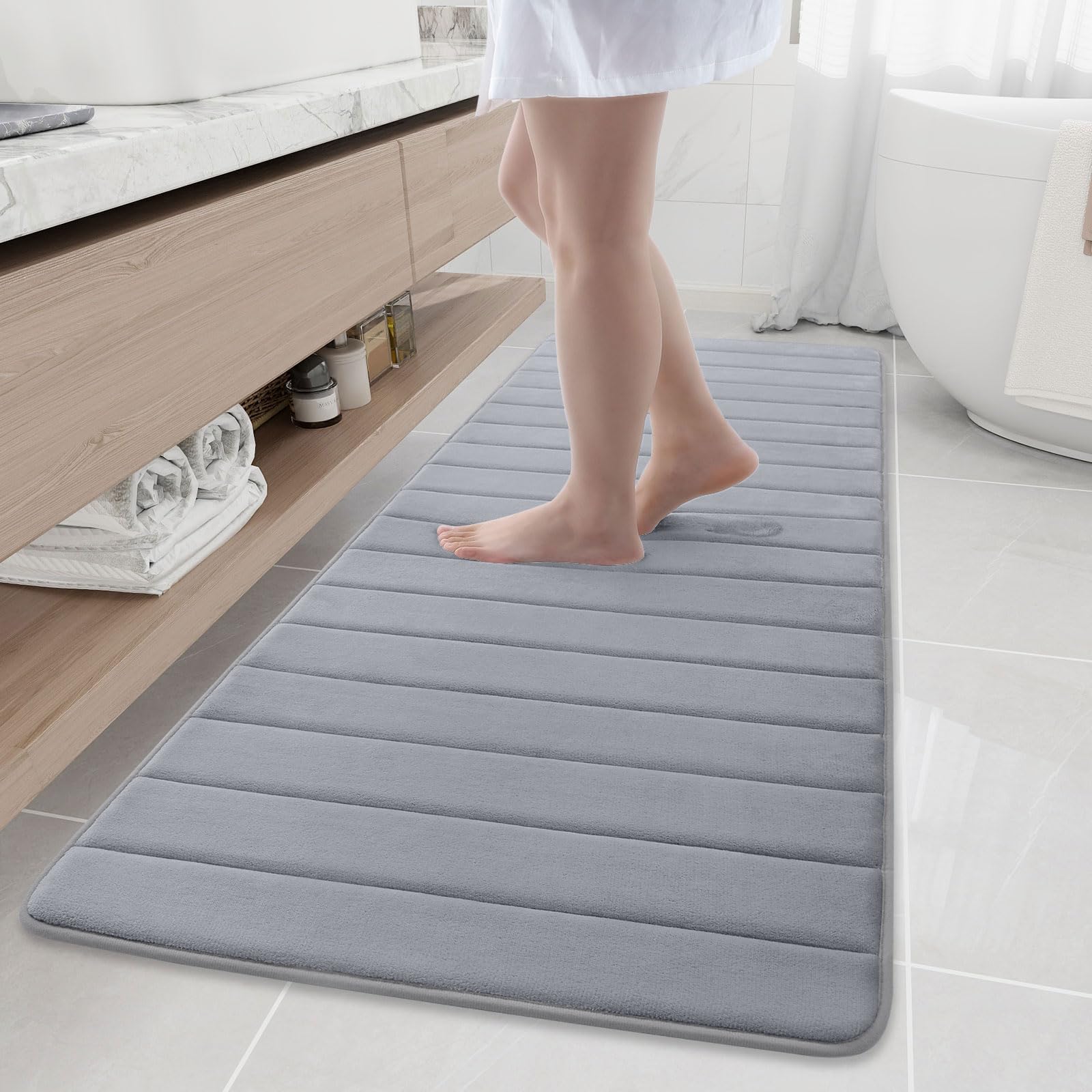 Buganda Memory Foam Bath Mat, 70" x 24", Ultra Soft and Non-Slip Bathroom Rugs, Water Absorbent and Machine Washable Bath Rug Runner for Bathroom,