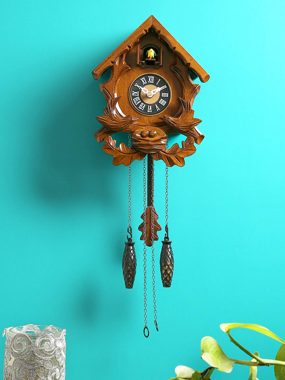 HORO (Imported Brown Wooden Cuckoo Clock with Single Bird and Pendulum