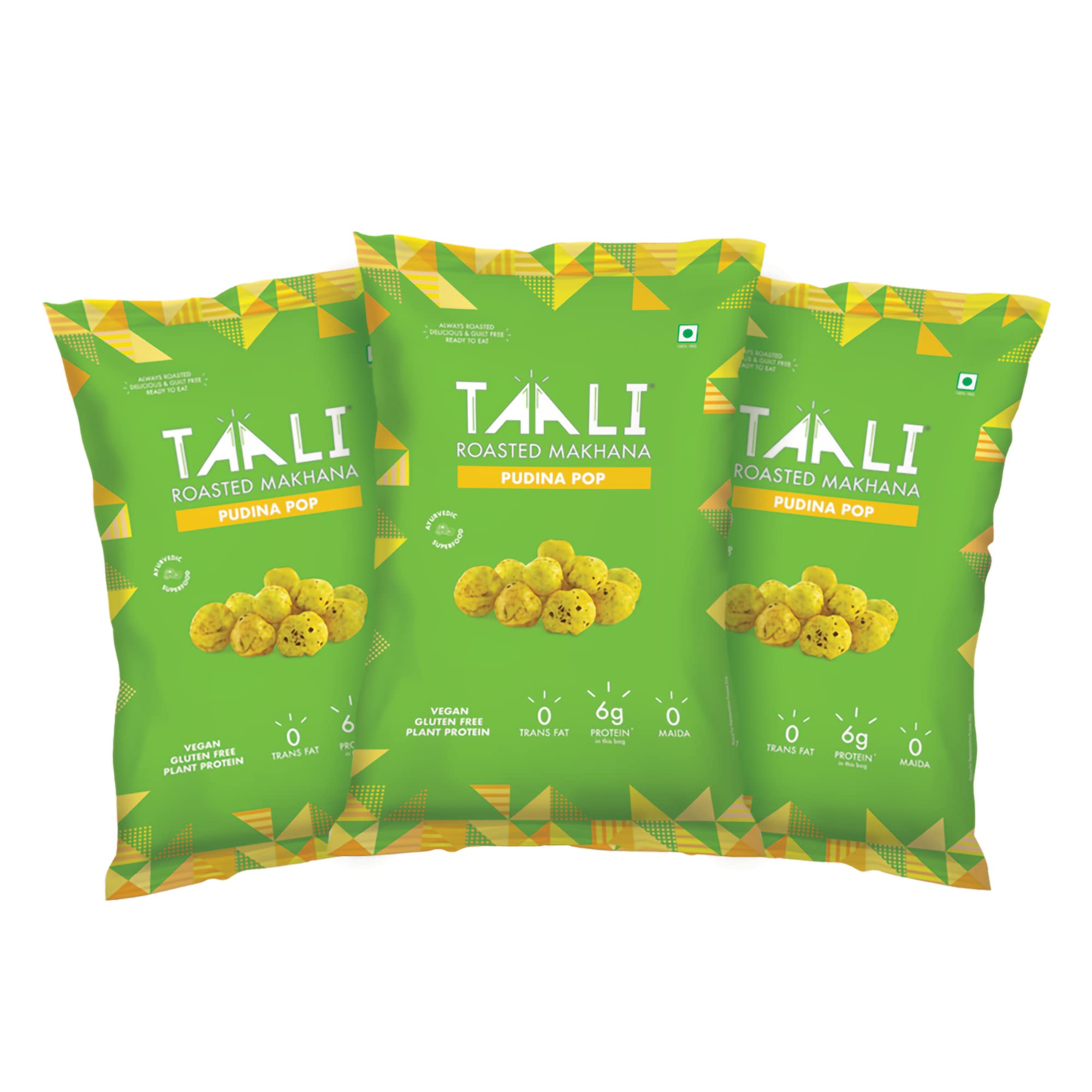 Taali Roasted Makhana | 60 gm (Pack of 3) | Pudina Pop | 100% Vegatarian | Gluten Free, No Cholesterol, No Trans-Fat (B0B6NJ35P2) Amazon Price History, Amazon Price Tracker